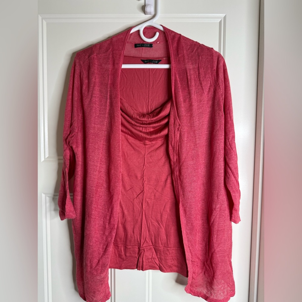 Nic & Zoe Women’s Tank and Cardigan, Pink 2X